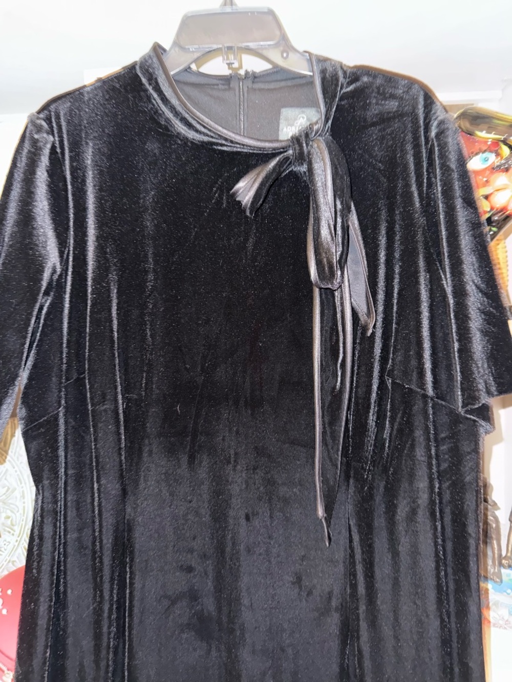 Adrianna Papell sz 18 W stretch velvet dress tie neck detail - Picture 5 of 7